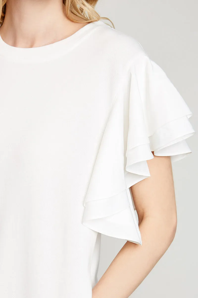 Asymmetric Shoulder Ruffled Shift Dress