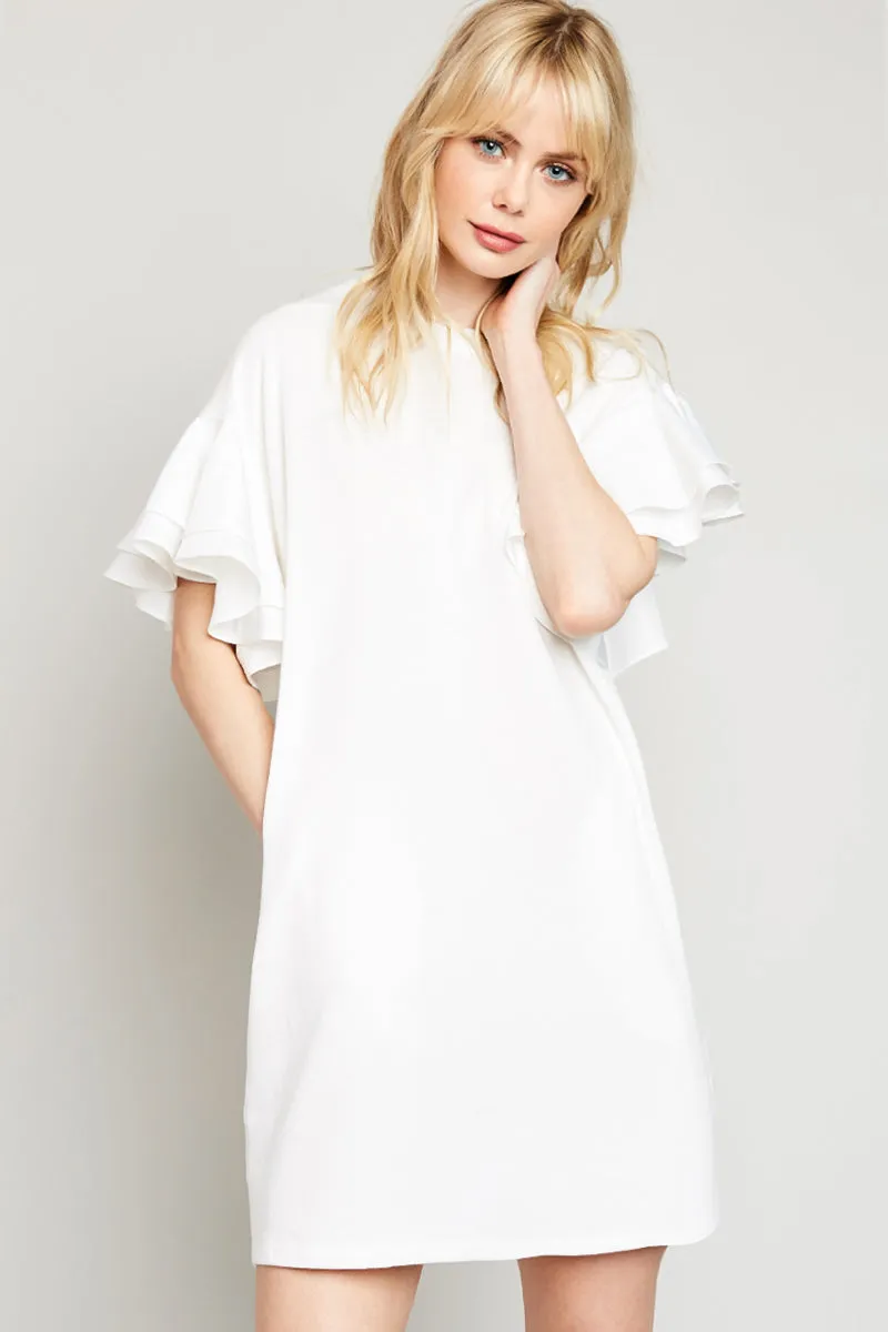 Asymmetric Shoulder Ruffled Shift Dress