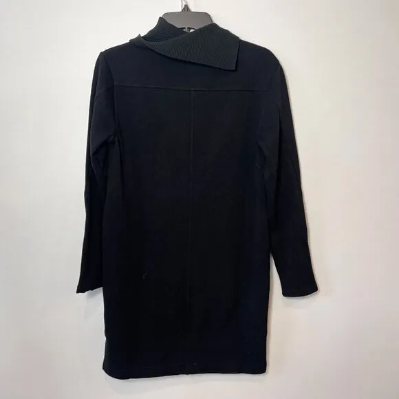 Athleta Womens Cozy Karma Vela Shift Sweater Dress Black XS Mock Neck Zip Pocket
