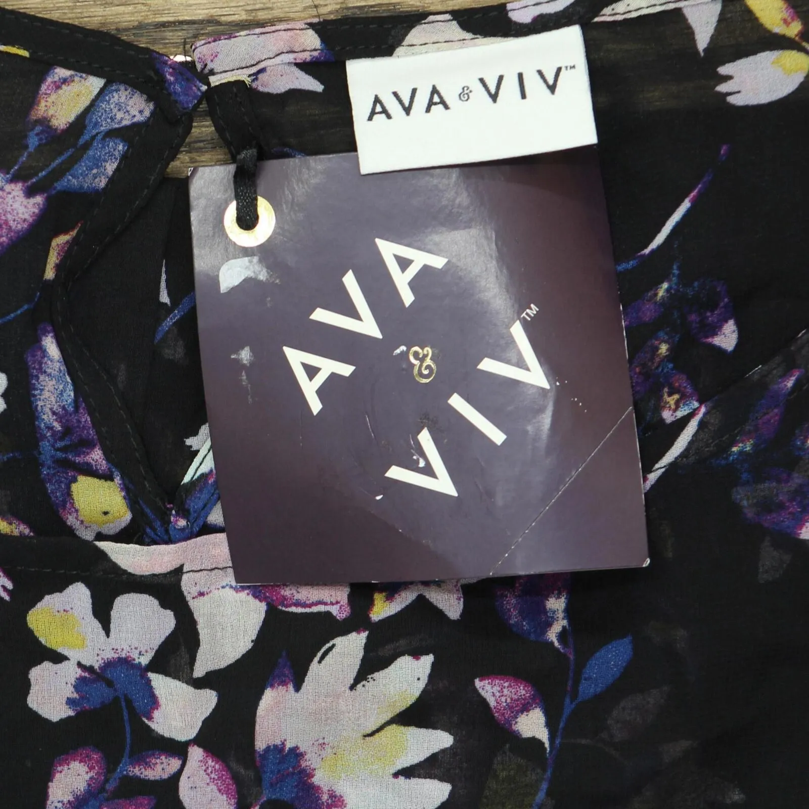 Ava & Viv Floral-Print Long-Sleeve Chiffon Blouse 00551114 Black Floral 2X