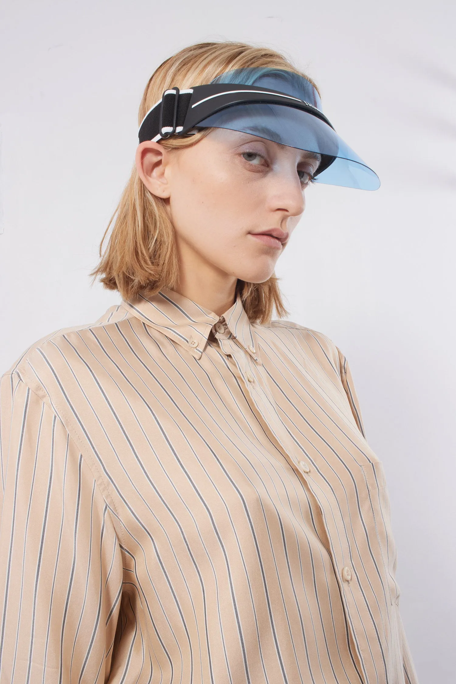 Balenciaga Beige/Blue Stripe Silk Button Down Blouse - 32