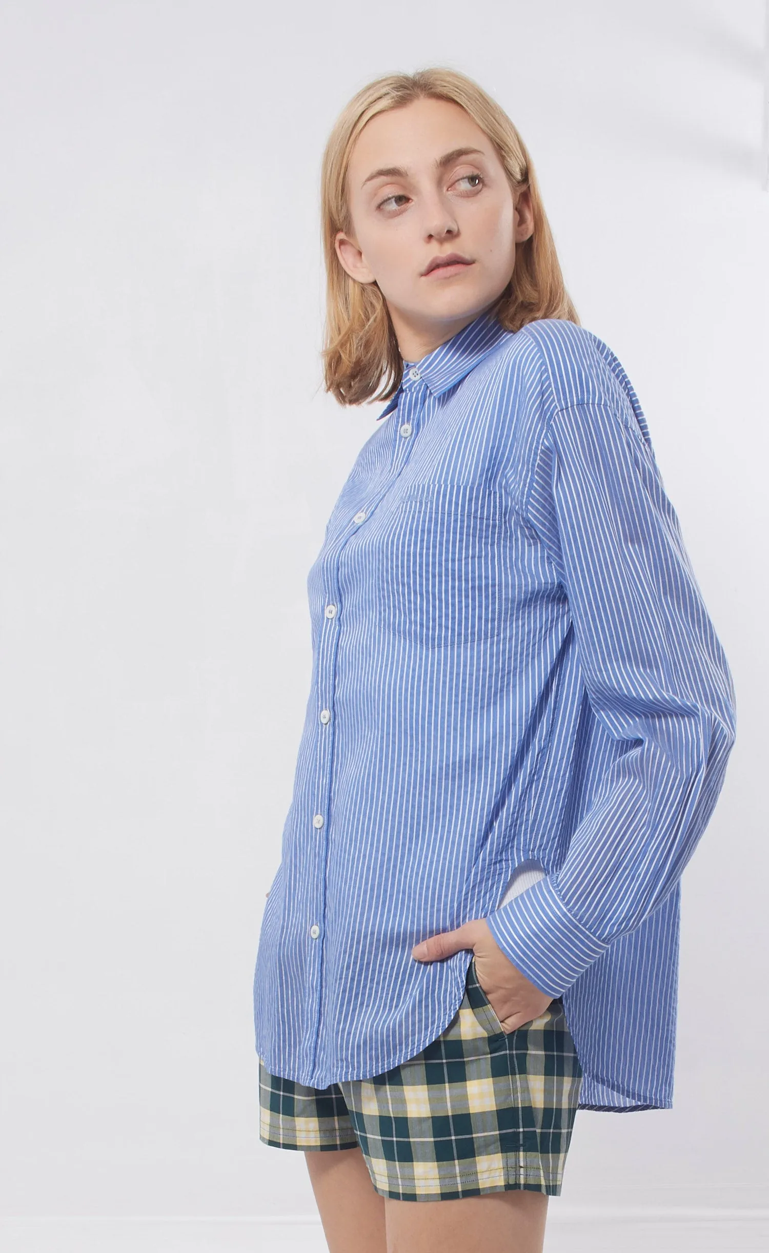 Balenciaga Blue/White Stripe Button Down Blouse - 32