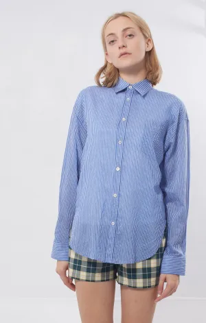 Balenciaga Blue/White Stripe Button Down Blouse - 32