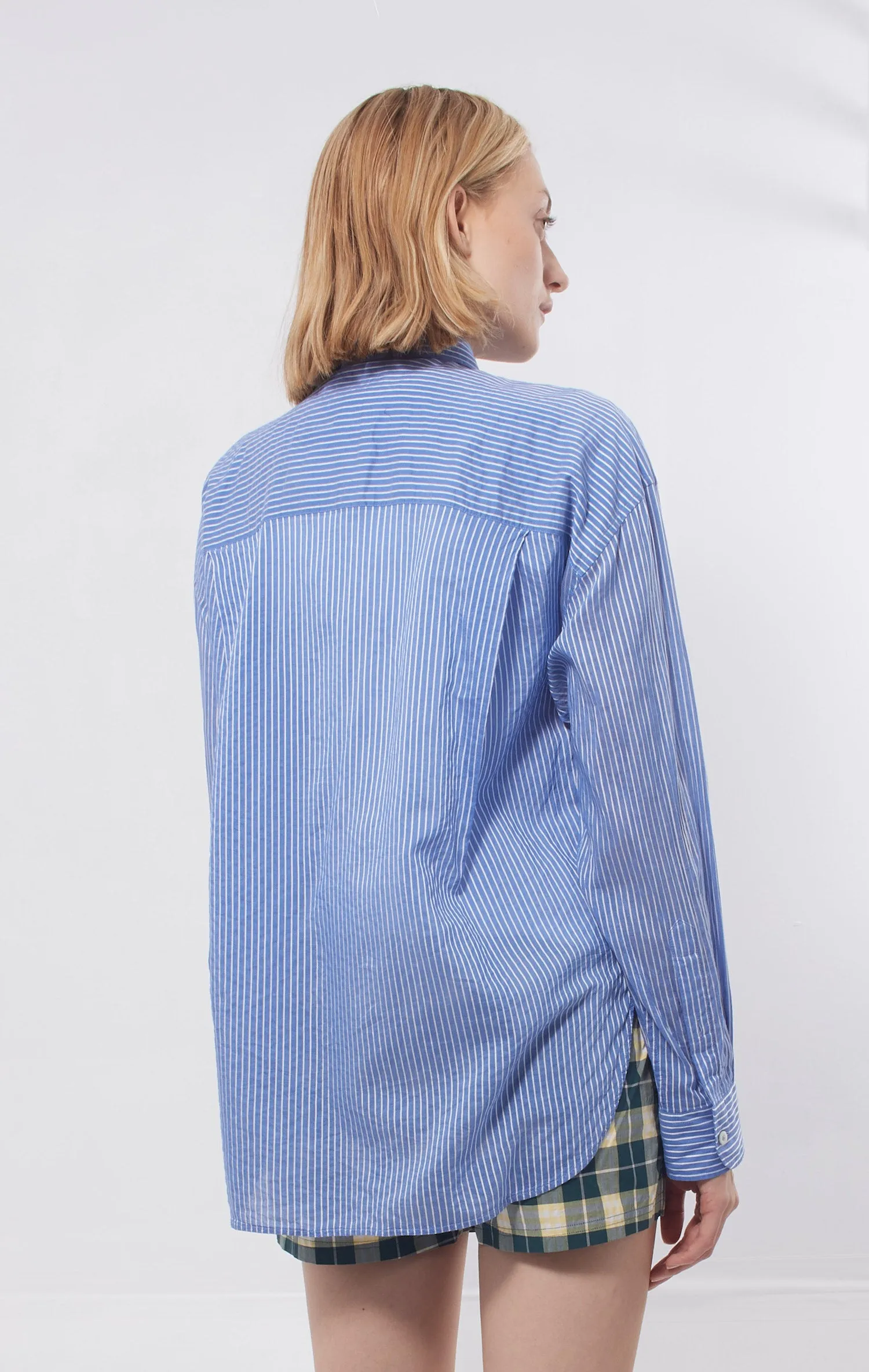 Balenciaga Blue/White Stripe Button Down Blouse - 32