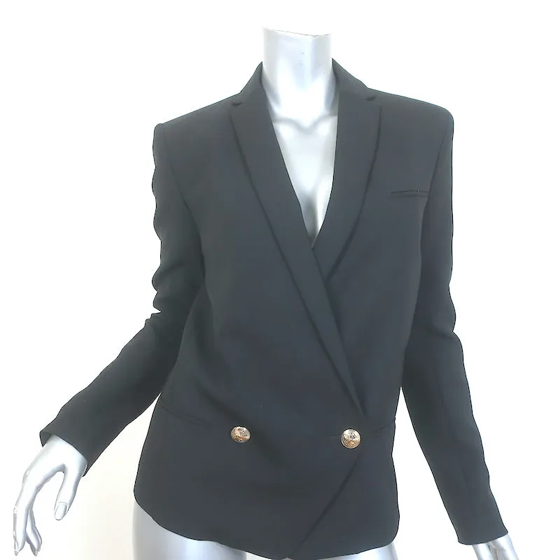 Balmain Double Breasted Blazer Jacket Black Stretch Wool Size 38
