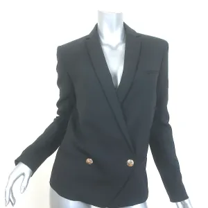 Balmain Double Breasted Blazer Jacket Black Stretch Wool Size 38