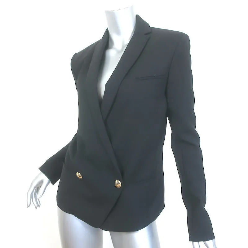 Balmain Double Breasted Blazer Jacket Black Stretch Wool Size 38