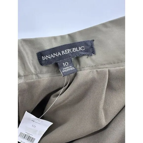 Banana Republic Olive Green Satin Pleated Skirt‎  Women's Size 10 NEW