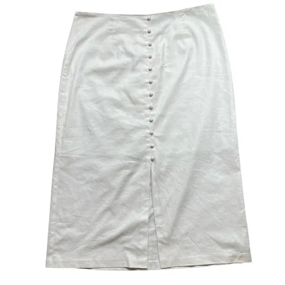Banana Republic White Linen Button-Front Skirt