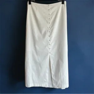 Banana Republic White Linen Button-Front Skirt