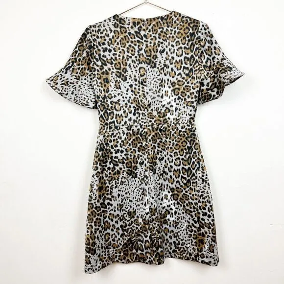 Banana Republic Brown Black Leopard Animal Print Flutter SLeeve Shift Dress
