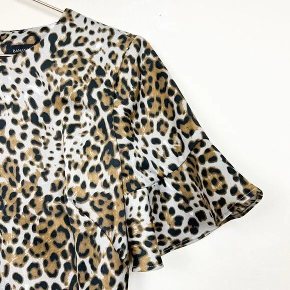 Banana Republic Brown Black Leopard Animal Print Flutter SLeeve Shift Dress