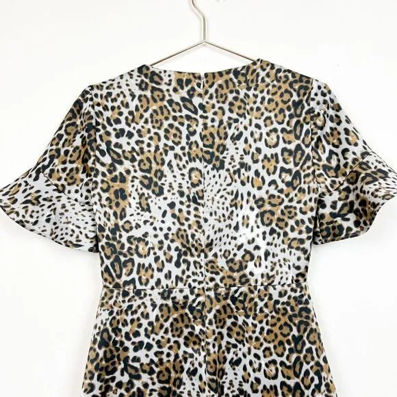 Banana Republic Brown Black Leopard Animal Print Flutter SLeeve Shift Dress