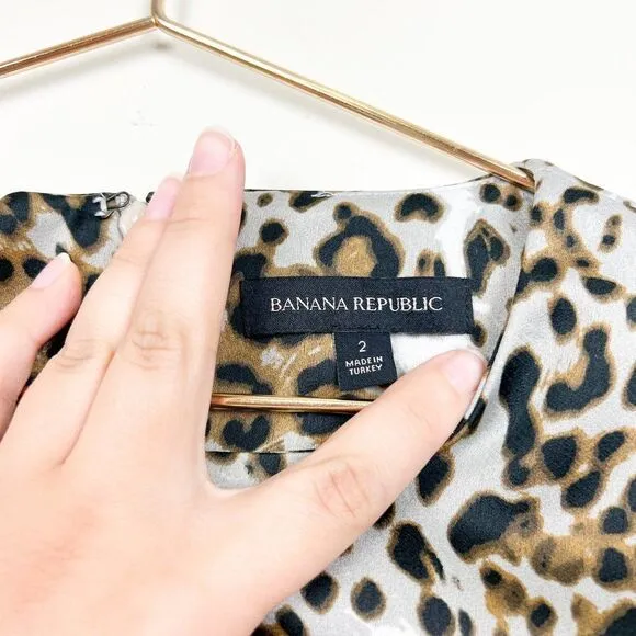Banana Republic Brown Black Leopard Animal Print Flutter SLeeve Shift Dress