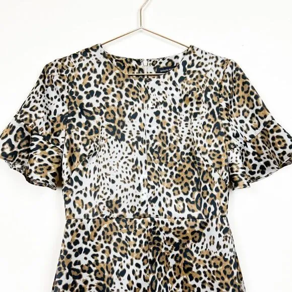 Banana Republic Brown Black Leopard Animal Print Flutter SLeeve Shift Dress