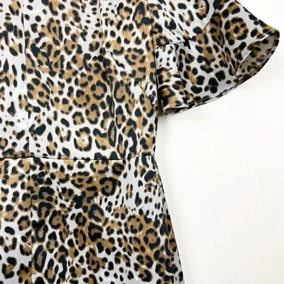 Banana Republic Brown Black Leopard Animal Print Flutter SLeeve Shift Dress