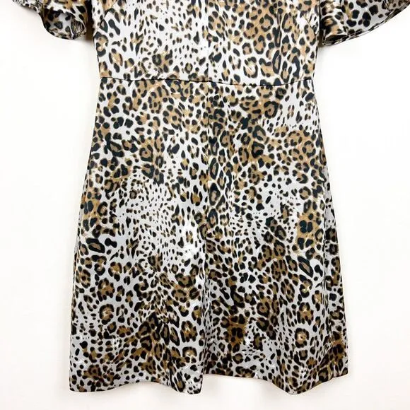 Banana Republic Brown Black Leopard Animal Print Flutter SLeeve Shift Dress