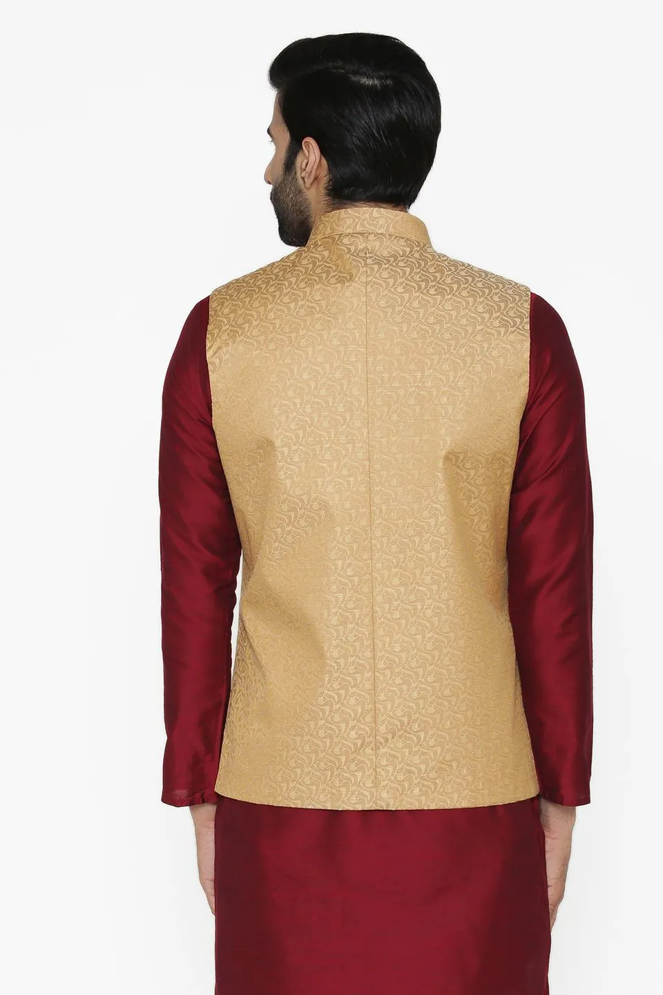 Banarasi Art Silk Cotton Blend Brown Modi Nehru Jacket