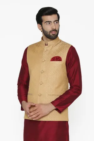 Banarasi Art Silk Cotton Blend Brown Modi Nehru Jacket
