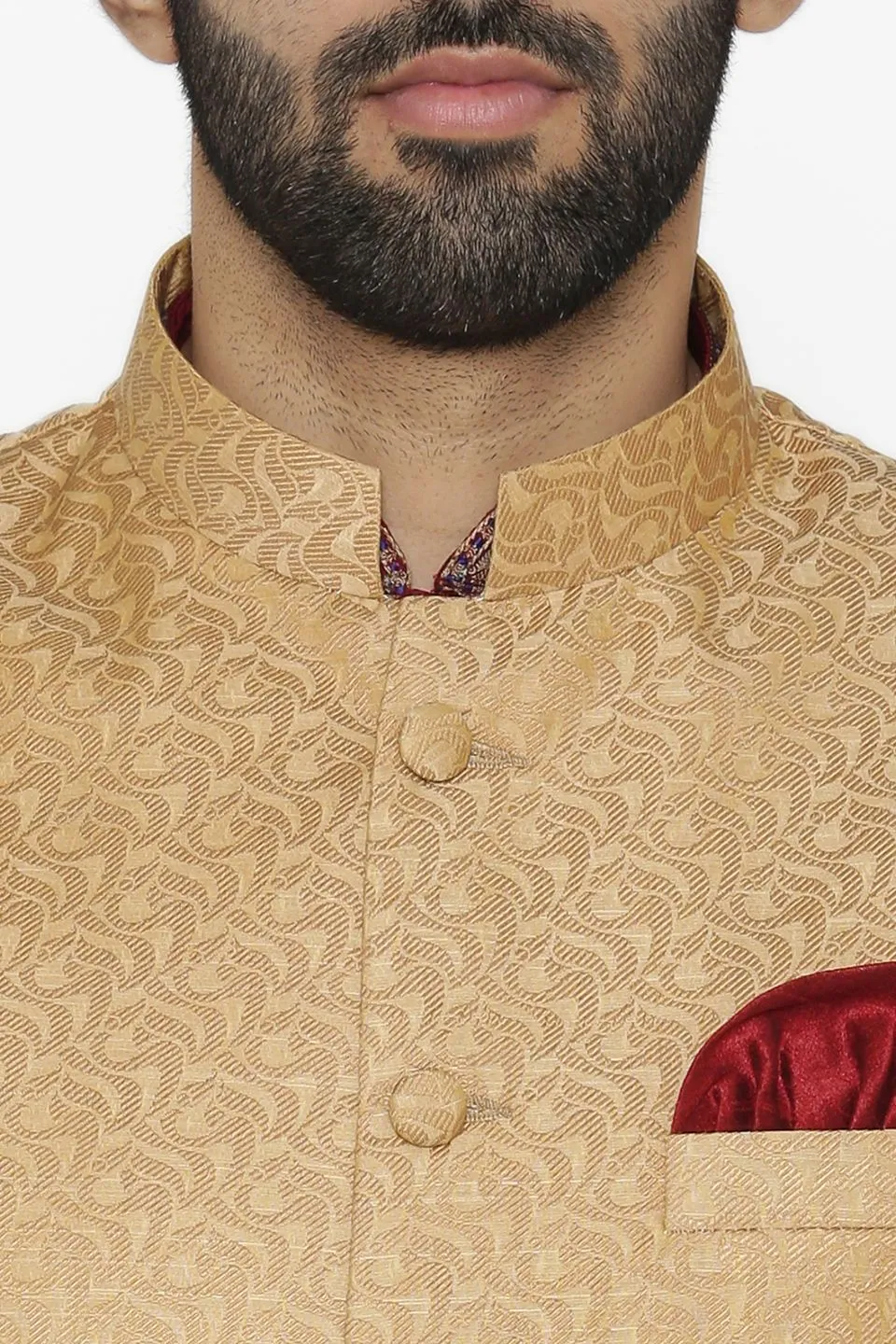 Banarasi Art Silk Cotton Blend Brown Modi Nehru Jacket