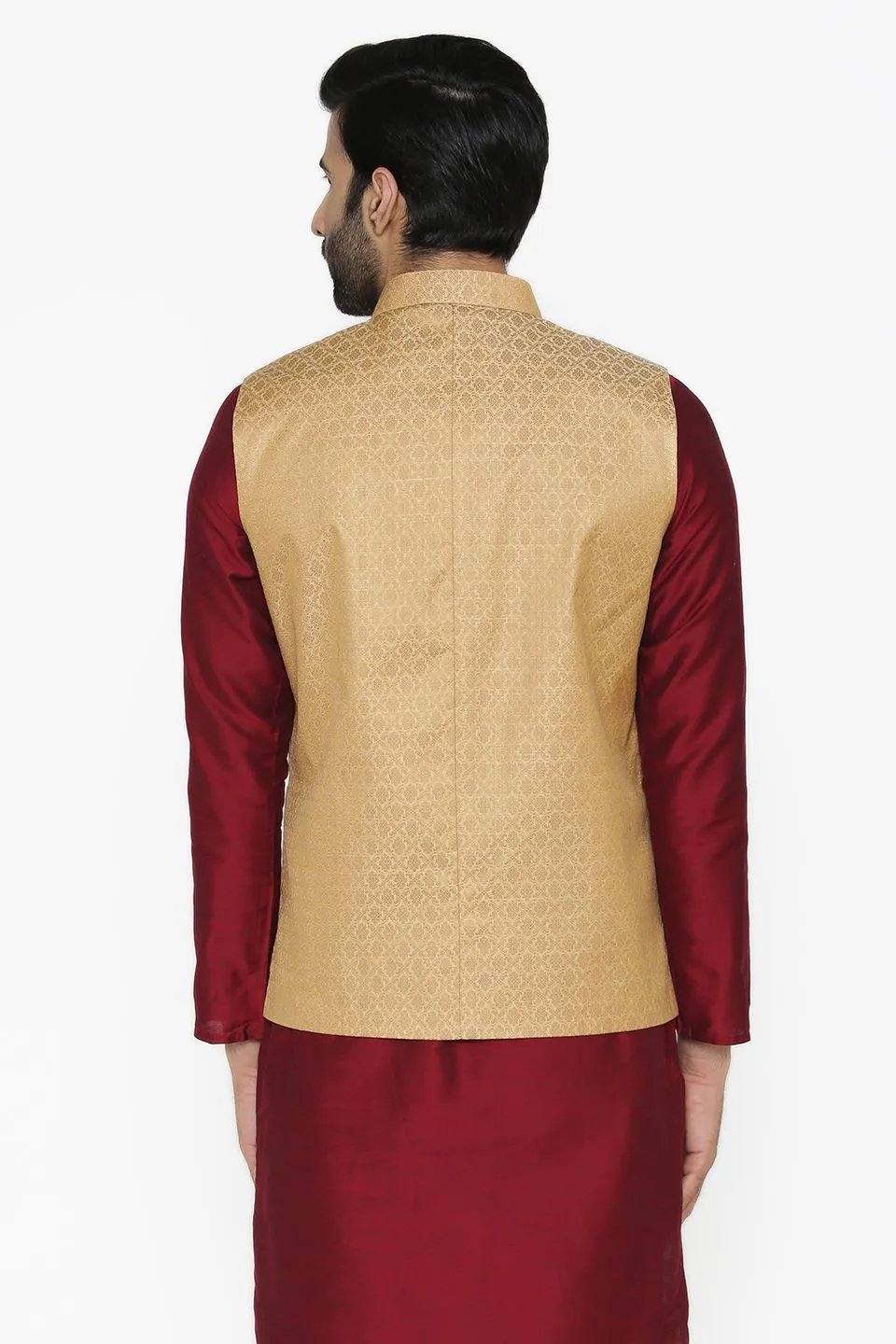Banarasi Art Silk Cotton Blend Gold Modi Nehru Jacket