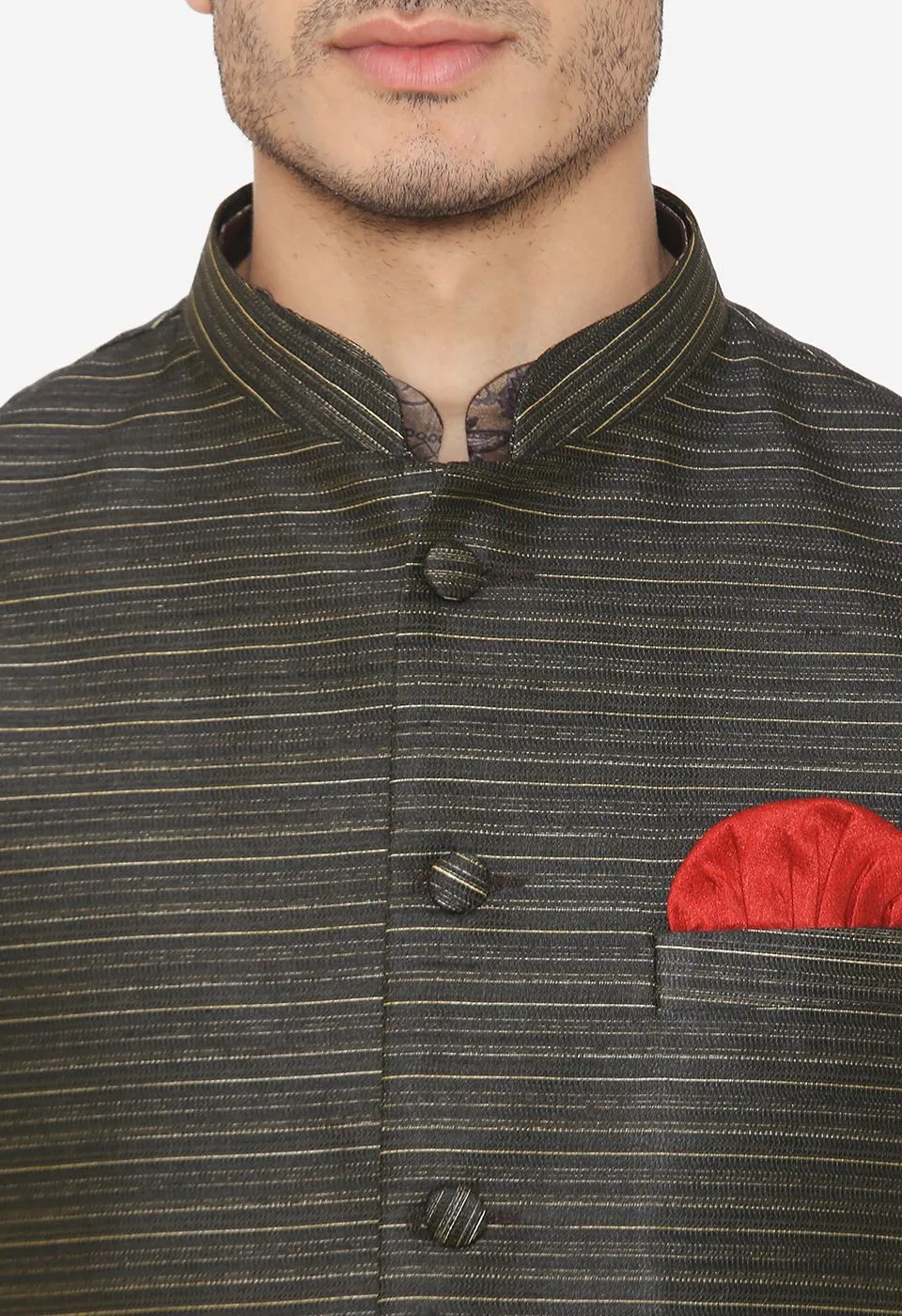 Banarasi Rayon Cotton Dark Green Nehru Modi Jacket