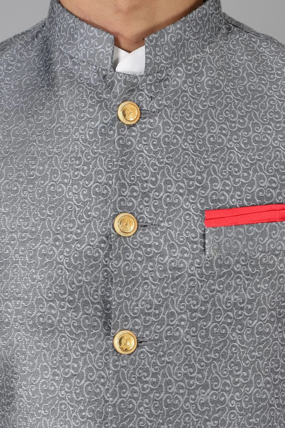 Banarasi Rayon Cotton Grey Modi Nehru Jacket