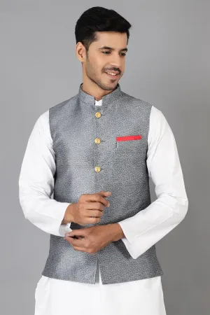 Banarasi Rayon Cotton Grey Modi Nehru Jacket