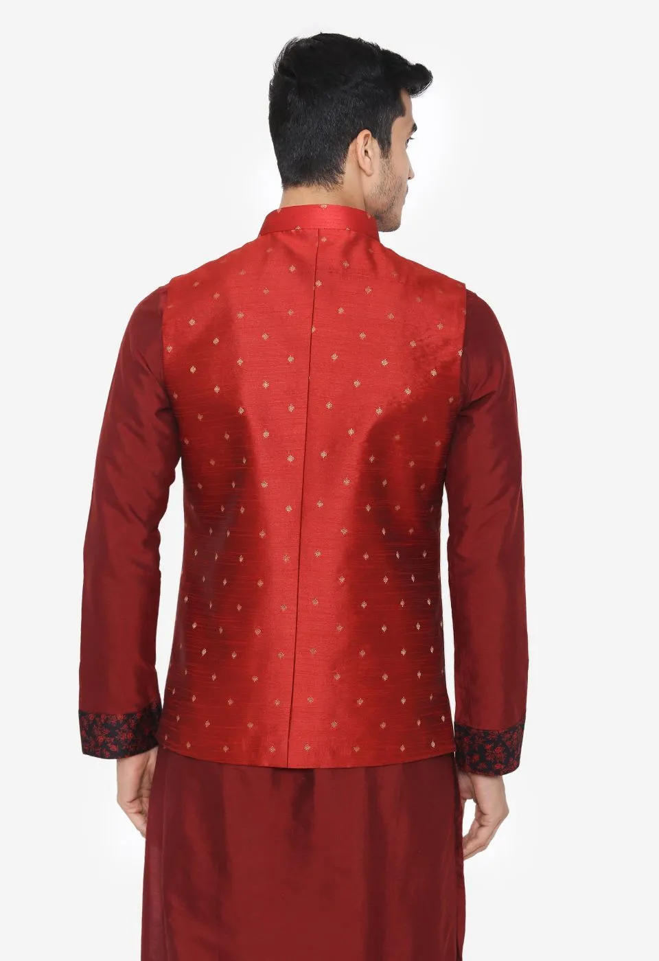 Banarasi Rayon Cotton Red Nehru Modi Jacket