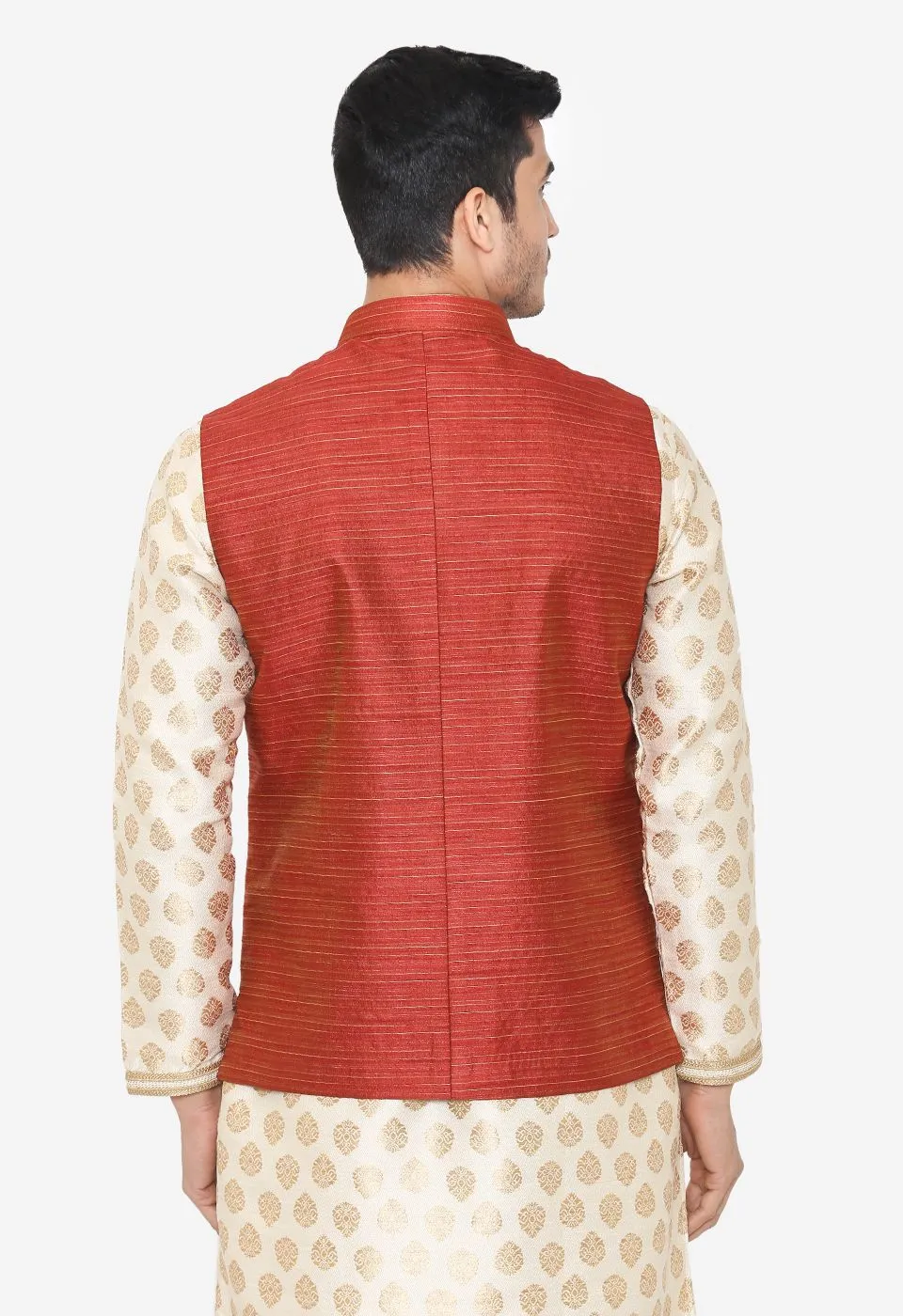 Banarasi Rayon Cotton Red Nehru Modi Jacket