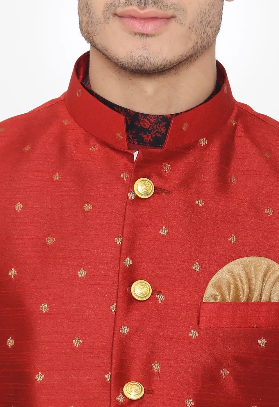 Banarasi Rayon Cotton Red Nehru Modi Jacket