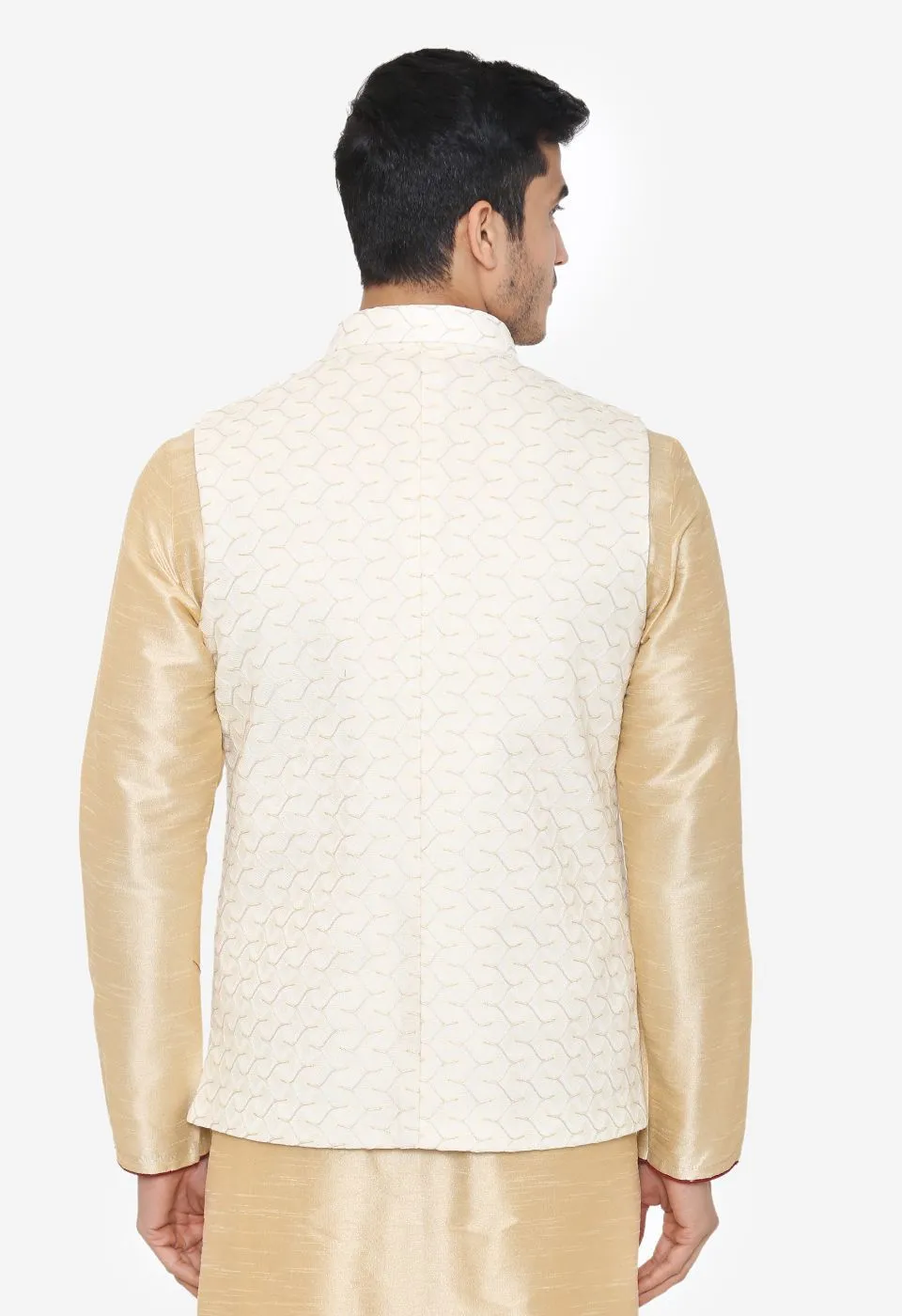 Banarasi Rayon Cotton White Nehru Modi Jacket