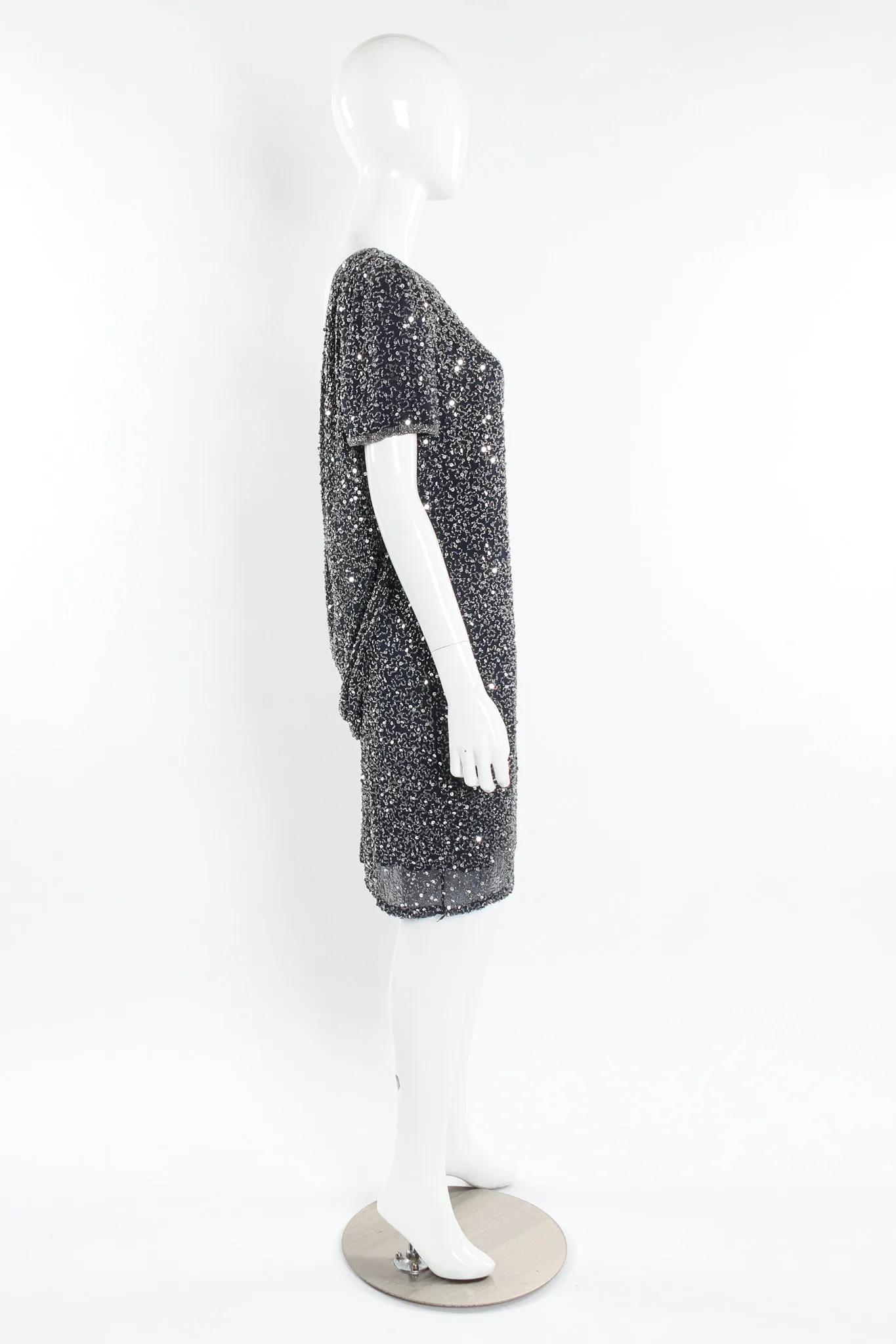 Beaded Sequin Silk Shift Dress
