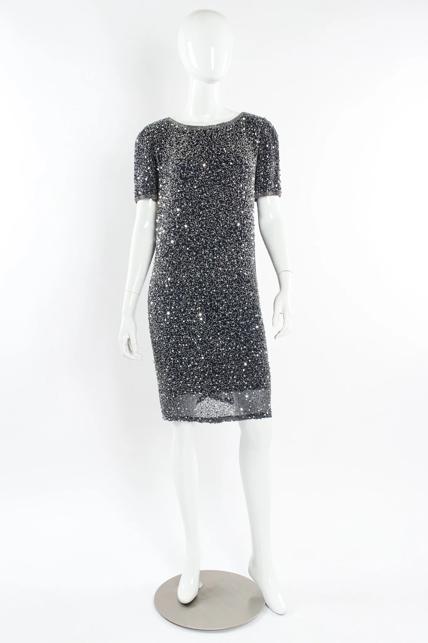 Beaded Sequin Silk Shift Dress