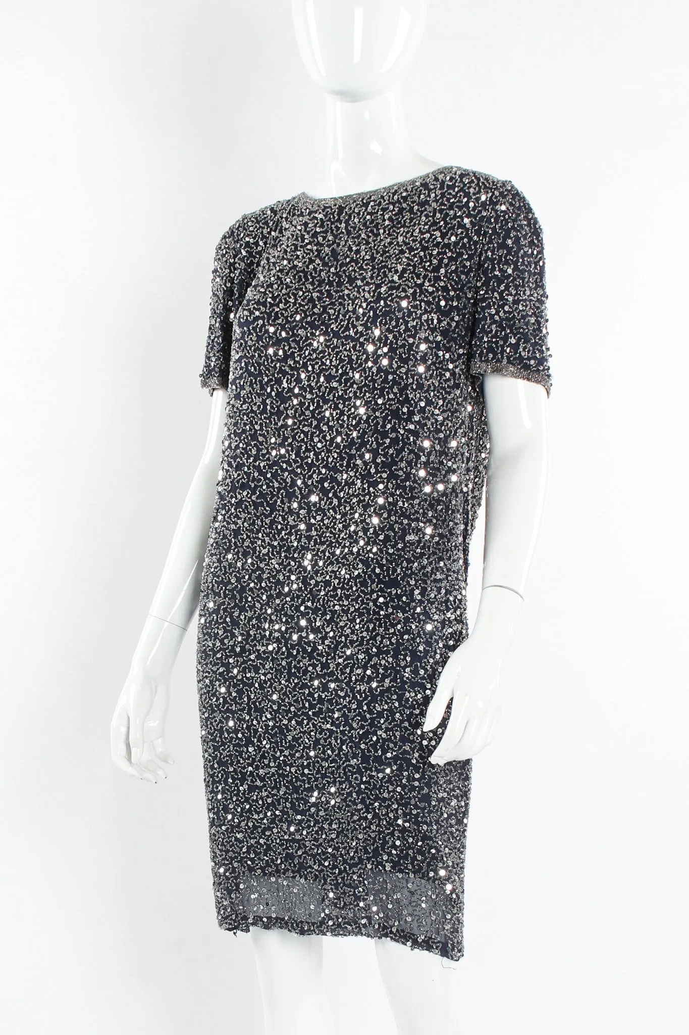 Beaded Sequin Silk Shift Dress