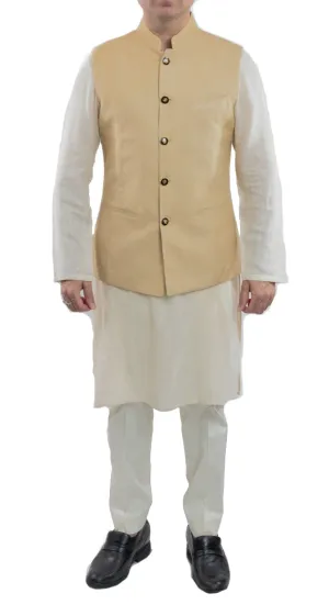 Beige Color Matka Silk Nehru Jacket Bandhgala Waistcoat Bandi