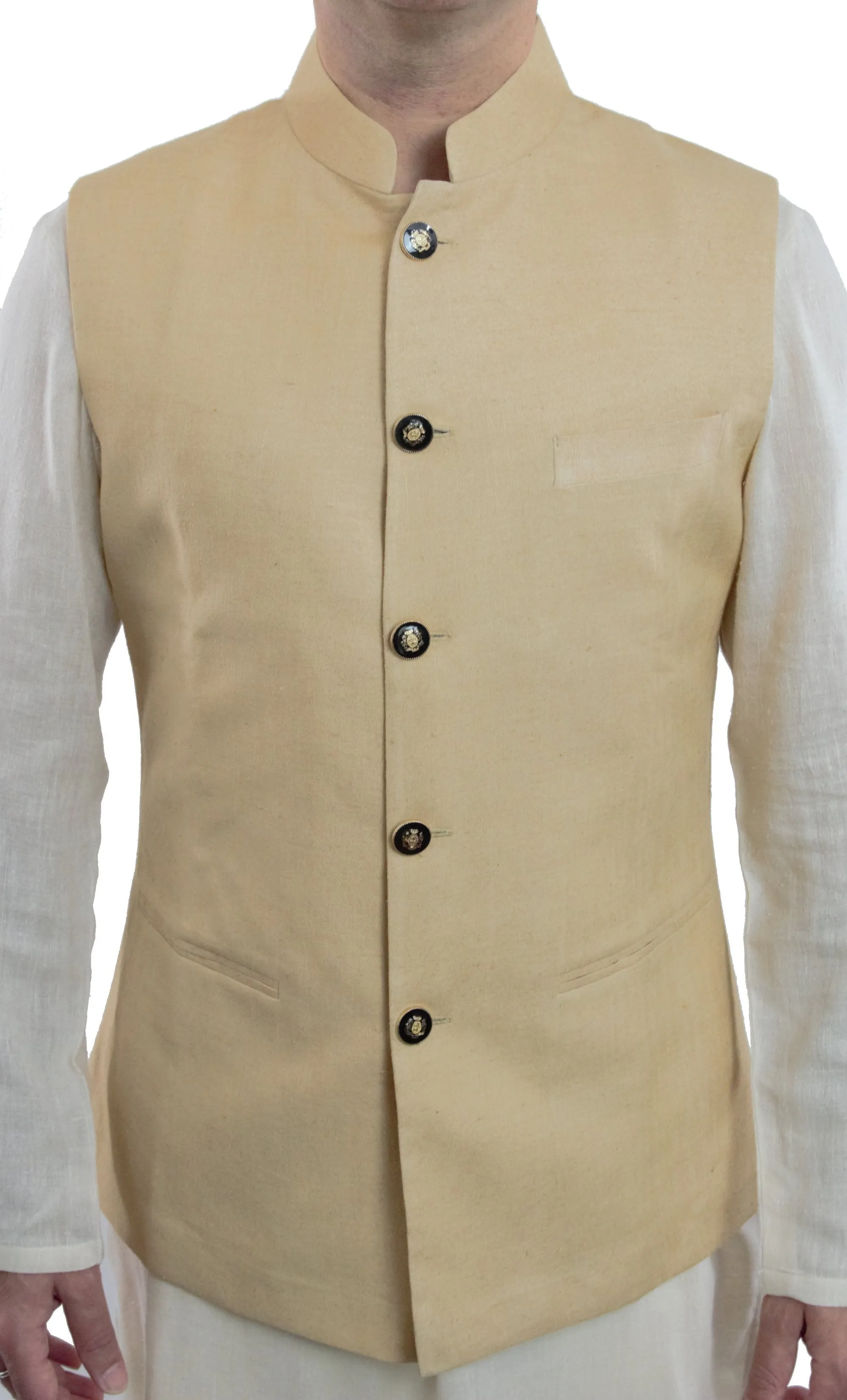 Beige Color Matka Silk Nehru Jacket Bandhgala Waistcoat Bandi