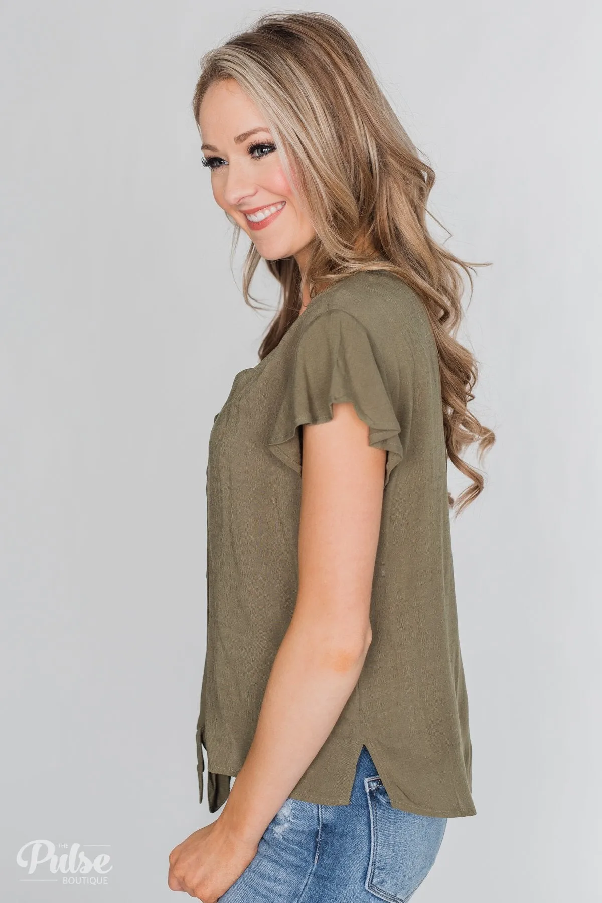 Believe in Me Button Down Top- Olive