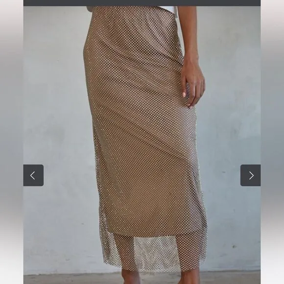 BELLAMY RHINESTONE SKIRT - TAUPE