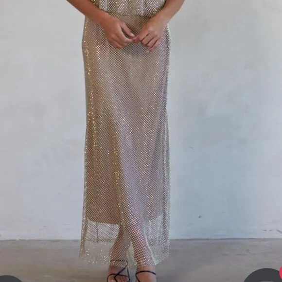 BELLAMY RHINESTONE SKIRT - TAUPE
