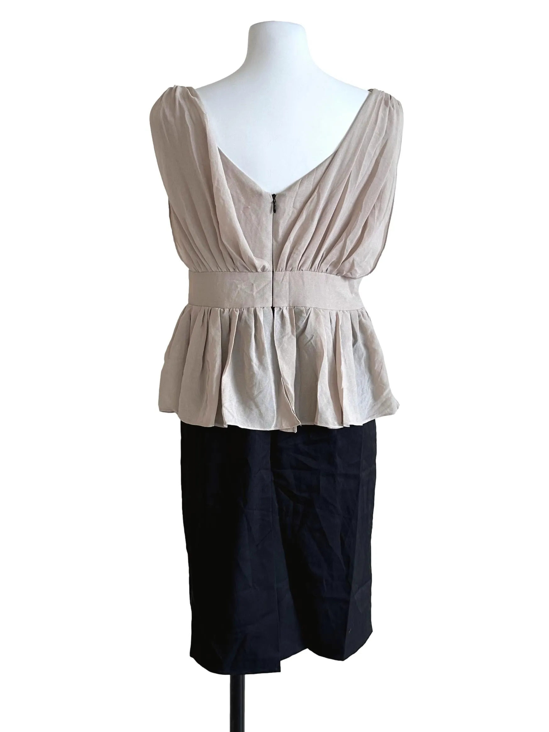 Black & Beige Peplum Sleeveless Dress