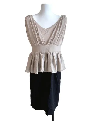 Black & Beige Peplum Sleeveless Dress