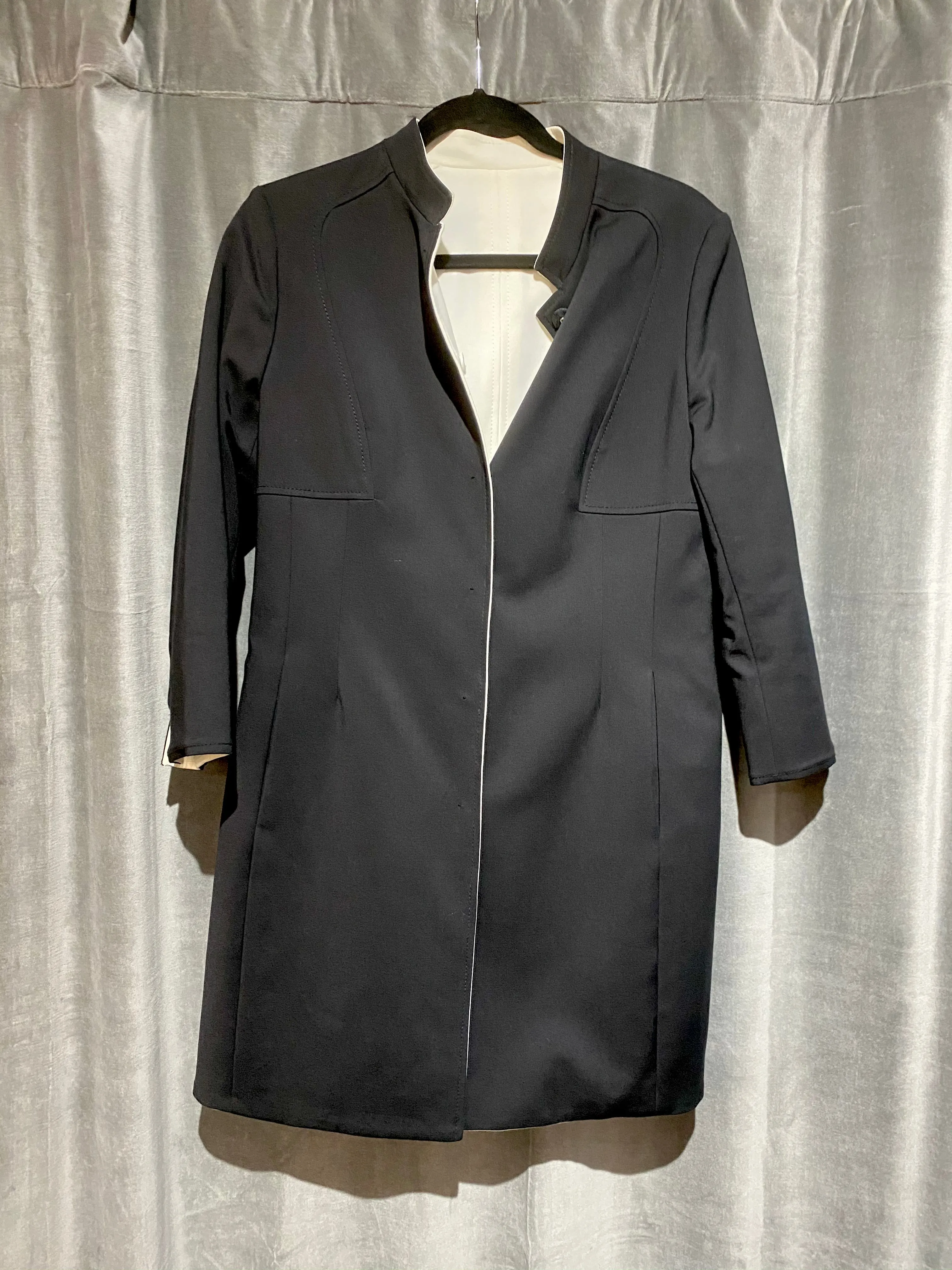 Black and White Reversible Coat Collarless Coat 3/4 Sleeves