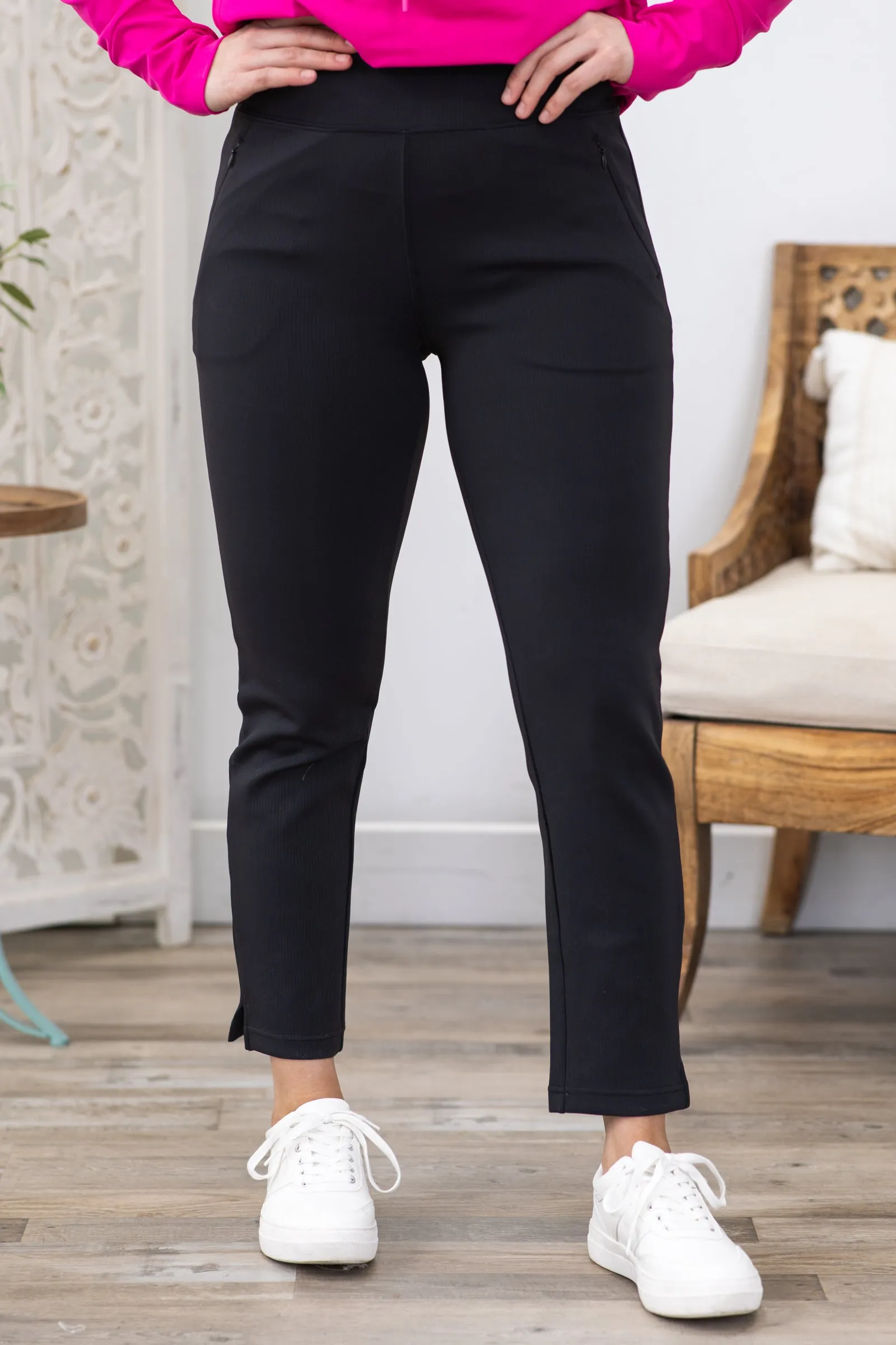 Black Jacquared Ribbed Tapered Pant