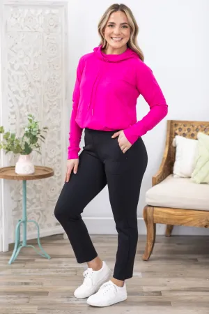 Black Jacquared Ribbed Tapered Pant
