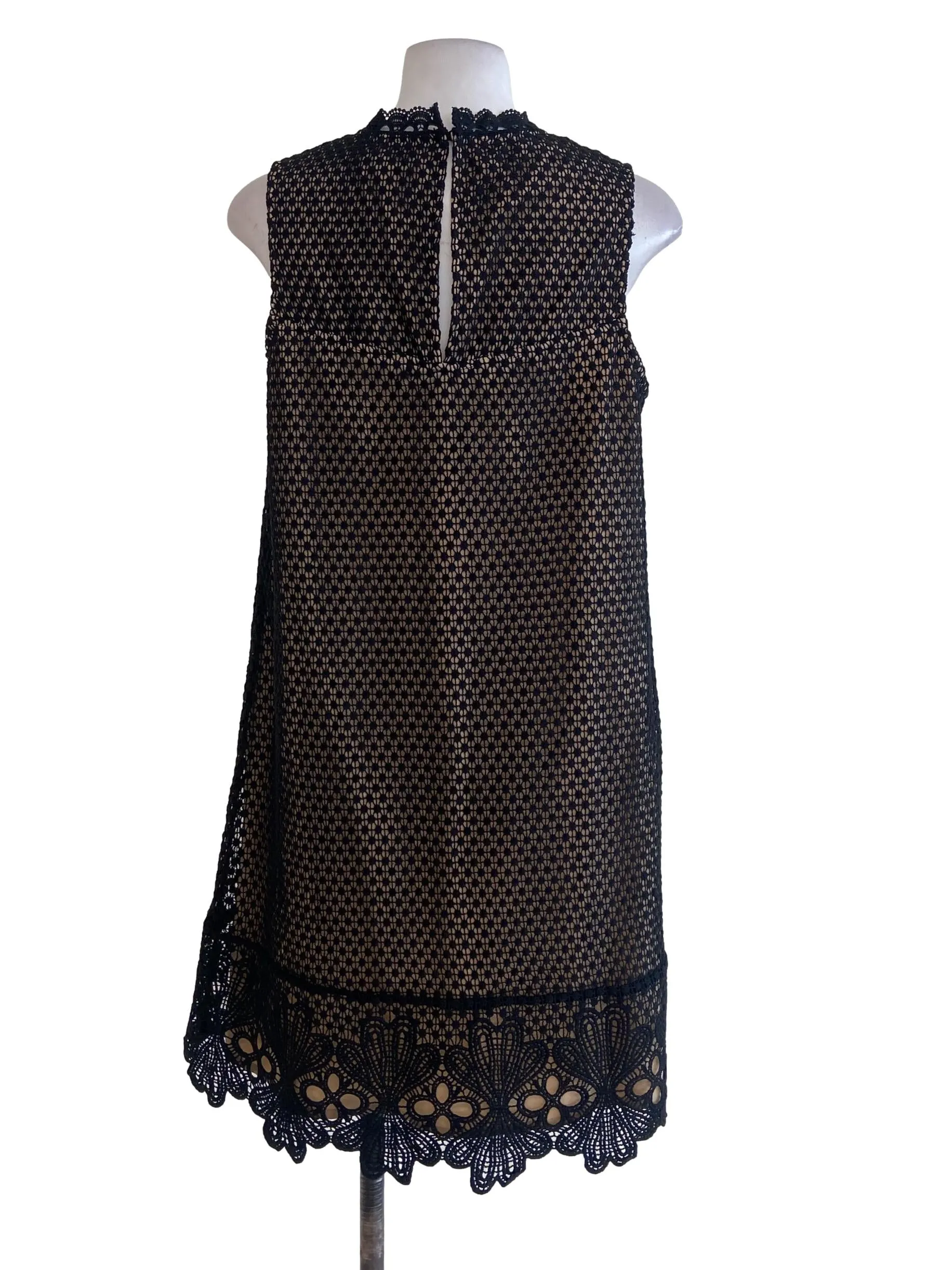Black Lace Ruffle Neck Shift Dress LB
