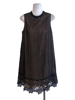Black Lace Ruffle Neck Shift Dress LB
