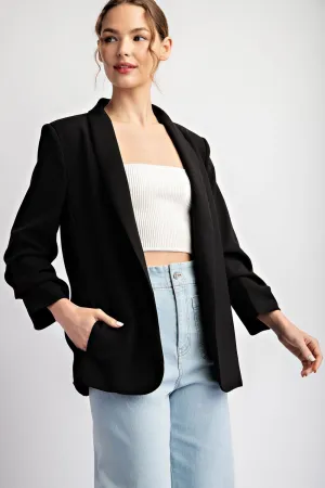 Black Ruched Sleeved Blazer