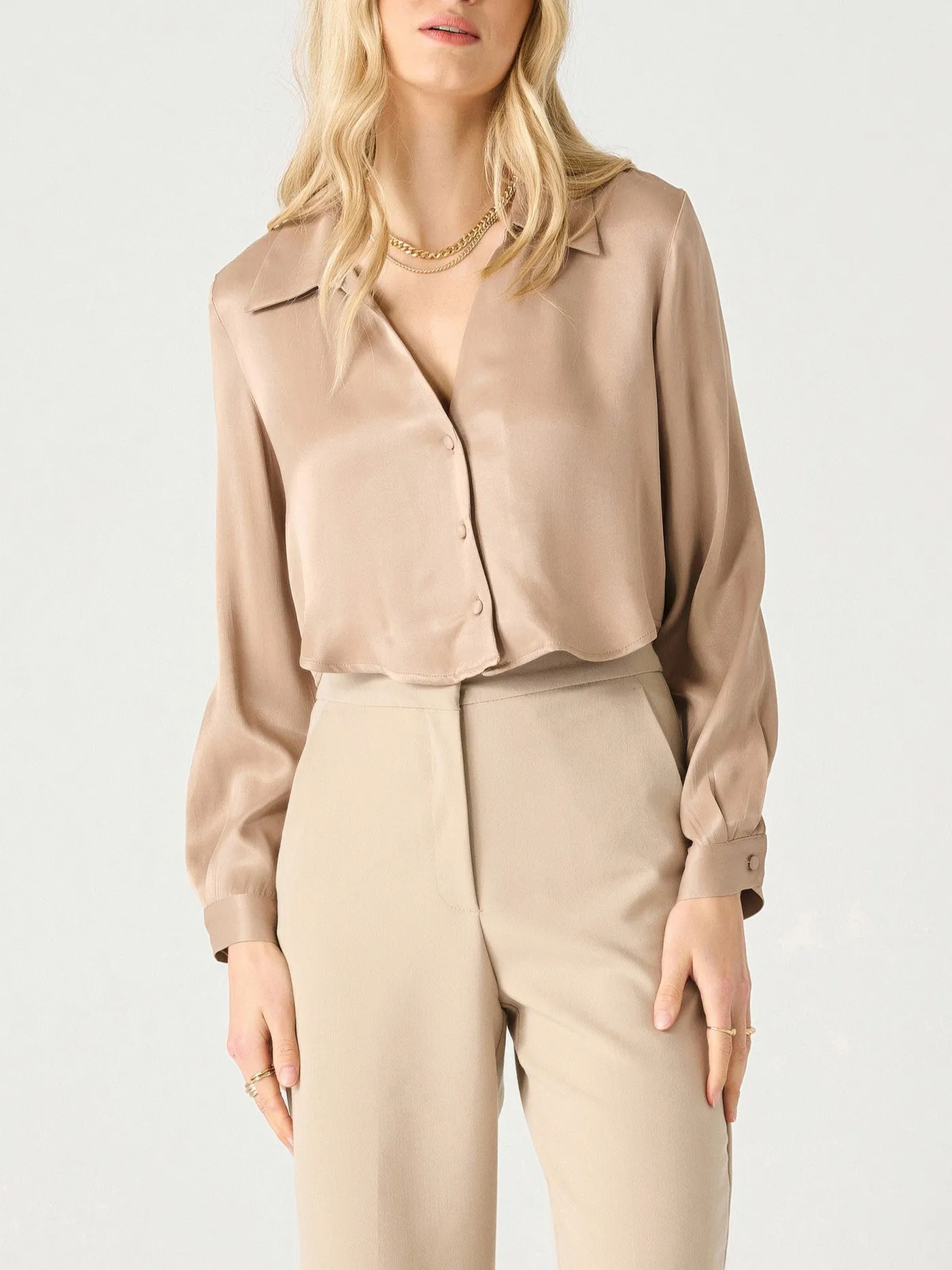 BLACK TAPE Button Front Cropped Blouse