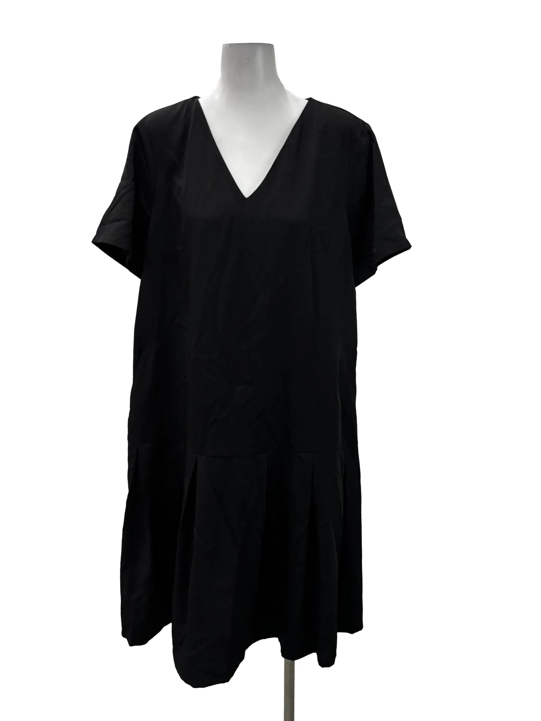 Black V-Neck Midi Shift Dress